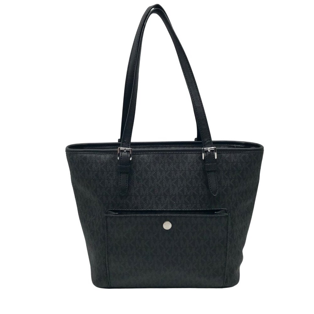 Michael Kors Black Monogram Jet Set Snap Pocket Tote Bag